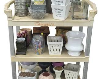 Vintage Garden Planter Pot Lot with HeavyDuty 3Tier Rolling Utility Cart