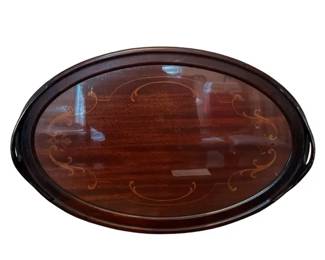 Antique Edwardian Mahogany Wooden Inlay Serving Tray