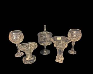 Vintage Glass Wine Glasses And Punch Bowl Stands