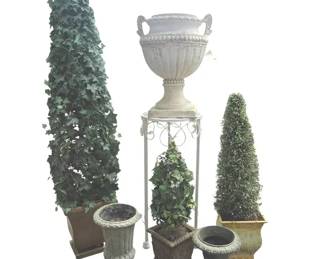 VintageStyle Estate Garden Lot Classical Urns, Pedestal Stand Faux Topiaries 9Piece Set