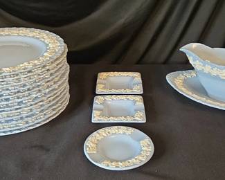 Wedgwood Queenware Plates, Gravy Boat Ashtrays