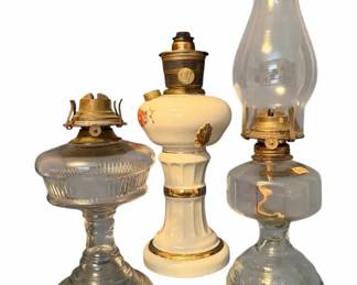 Vintage Glass Porcelain Kerosene Lamp Lot