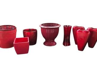 Assorted Vibrant Red Planters, Flower Pots Vases