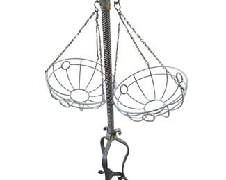 Antique Style Forged Iron TripleLeg Plant Stand with 2 Wire Hanging Baskets