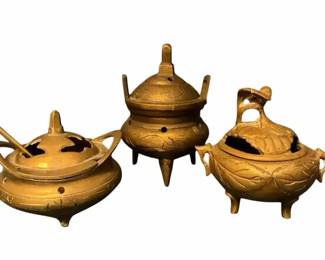 Three Vintage Asian Brass Incense Burners