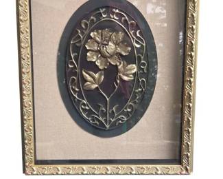 Vintage MidCentury Gilt Carved Floral Relief Framed Wall Art Plaque