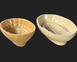 Pair Of Antique Yellow Ware Ceramic Food Pudding Molds