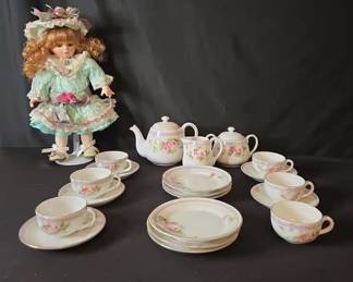 Hand painted Floral Nippon China Childs Tea Set Abby Rose Porcelain Doll