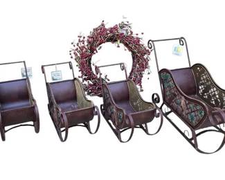 New Set Of 4 Christmas Sleighs And Berries On Twig Wreath