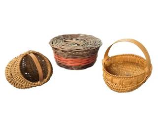 Vintage Handwoven Basket Collection Lot of 3 Featuring 2 Buttocks Baskets