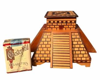 Vintage Wooden Aztec Pyramid Cigarette Holder