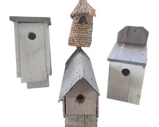 Lot of 4 Vintage Primitive Folk Art Birdhouses