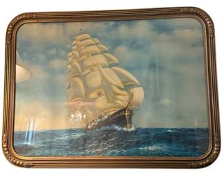 Vintage Framed Maritime Clipper Ship Lithograph Print
