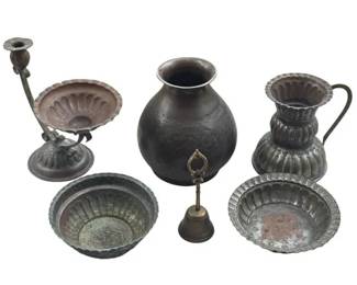 Vintage 6Piece Middle Eastern Tinned Copper Metalware Lot