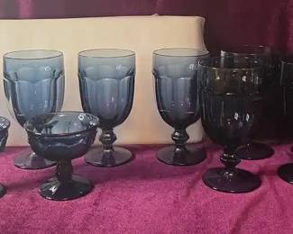 Libbey Duratuff Gibraltor Dusty Blue Footed Water Goblets