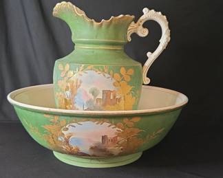 Vintage Victorian Pitcher And Wash Basin With Gilded Detail