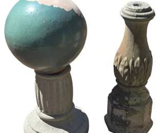 Vintage Concrete Garden Elements Lot Sphere Finial Baluster