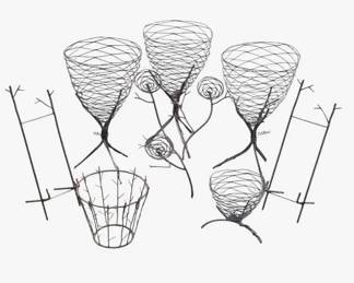 Vintage Wrought Iron Wire Garden Lot 8 Piece Rustic Planter Topiary Set