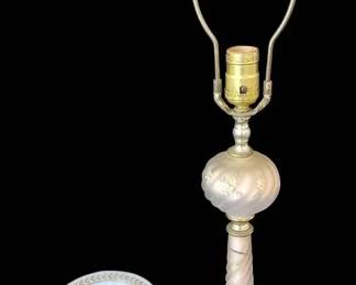Vintage Mid Century Glass and Marble Lamp With Crramic Vase