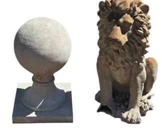 Antique Style Cast Stone Finial Hollow Concrete Guardian Lion