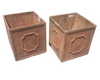 Pair of Vintage Cast Iron Square Garden Jardinieres