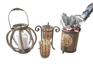 Vintage Farmhouse Decor Beaded Lantern, PartyLite Candle Holders Wooden Beverage Dispenser