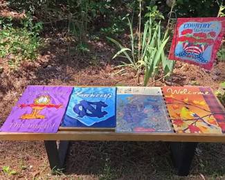 Mcm Garden Bench, Garden Flags And Holder