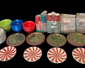 Christmas Party Cups, Plates, Bowls Utensils