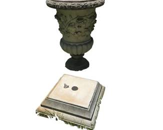 Vintage Cast Stone Campana Garden Urn Planter with Stepped Pedestal Base