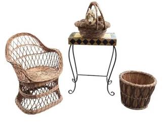 Vintage 4Piece Wicker Metal Patio Decor Lot
