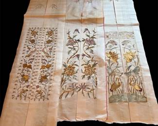 3 Vtg Asian Silk Unfinished Wall Hangings