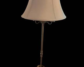 Nickel Floor Lamp Featuring a Flared Fabric Shade and a Decorative Metal Base
