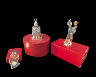 2 Crystal Waterford Bell And Angel With A Glass Angel With Gold Dove