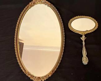 Vintage Matson Roses Oval Romulus Mirror 2 Sided Hand Held Mirror