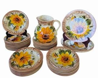 Vintage Tabletops Unlimited Sunny Sunflower Ceramic Dinnerware Set Pitcher Plates, HandPainte