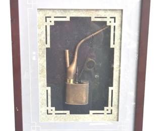 Antique Chinese Brass Water Pipe Complete in Custom Shadow Box Frame