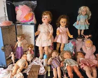 Vintage Mystery Lot Of Baby Dolls, Clothes, Accessories And Doll Carriers