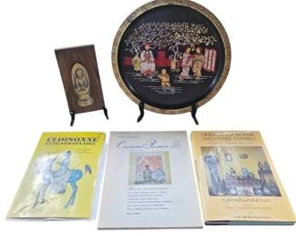 Vintage Asian Art Cloisonn Reference Lot Lacquer Tray, Plaque 3 Collector Books