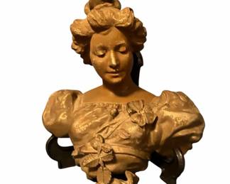 Vintage Art Nouveau Spelter Bronze Female Bust