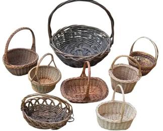 Lot of 8 Assorted Vintage Woven Willow Wicker Baskets