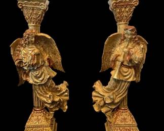 2 Silvestri Studio Golden Finish Angel Candle Holders