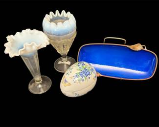 Vtg Evans, Fentonstyle Limoges Egg Decor