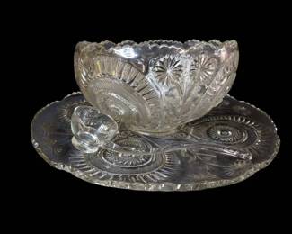 Vintage Pinwheel Stars Slewed Horsehoe Punch Bowl And Underplate