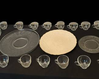 Porcelain Lenox Wedding Plate w Clear Glass Cups Plates