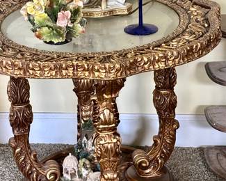 Hollywood Regency Style gold gilt and glass top Table