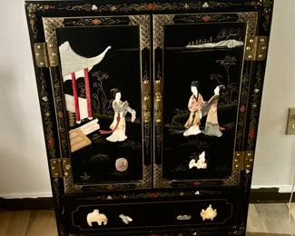 Chinese Black Lacquer Accent Cabinet