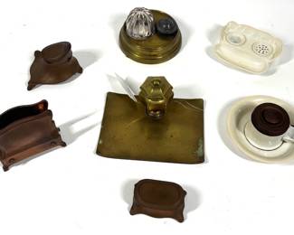 Lot 670 Collection Brass Porcelain Inkwells