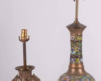 Lot 158 Two Antique Champleve Enamel Lamps