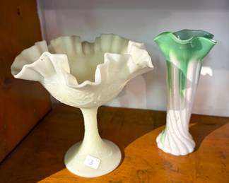 Fenton Glass Dish & Art Glass Vase