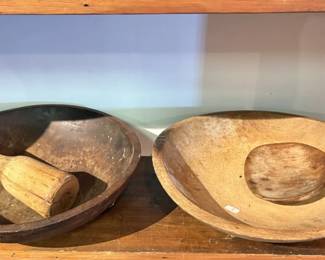 Pair of Wooden Bowls w/ Utensils
